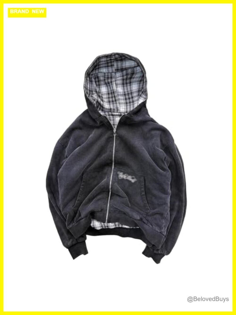 Y2K Plaid Zip Up Oversized Hoodie Streetwear Grunge Sweatshirt